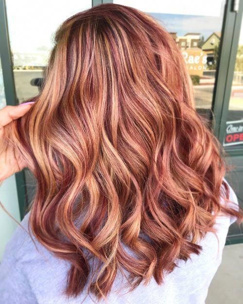 Caramel Color Hair with Blonde and Auburn Highlights