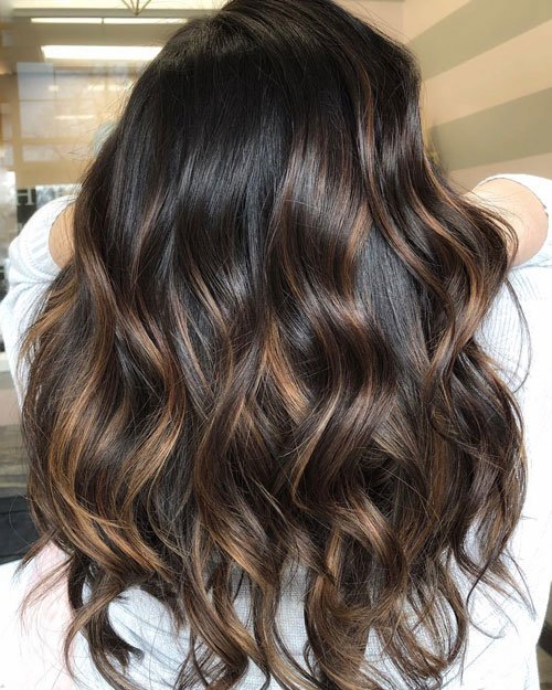 Dark Chocolate Hair with Caramel Highlights