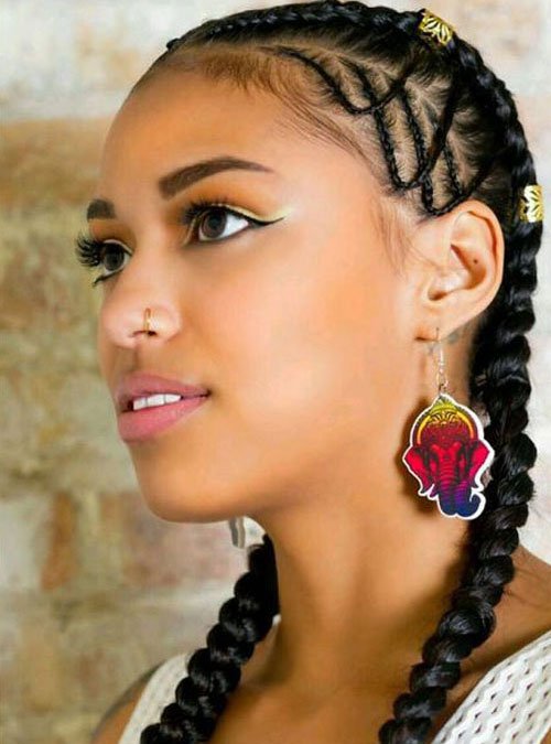 Two Cornrow Braids with Extensions